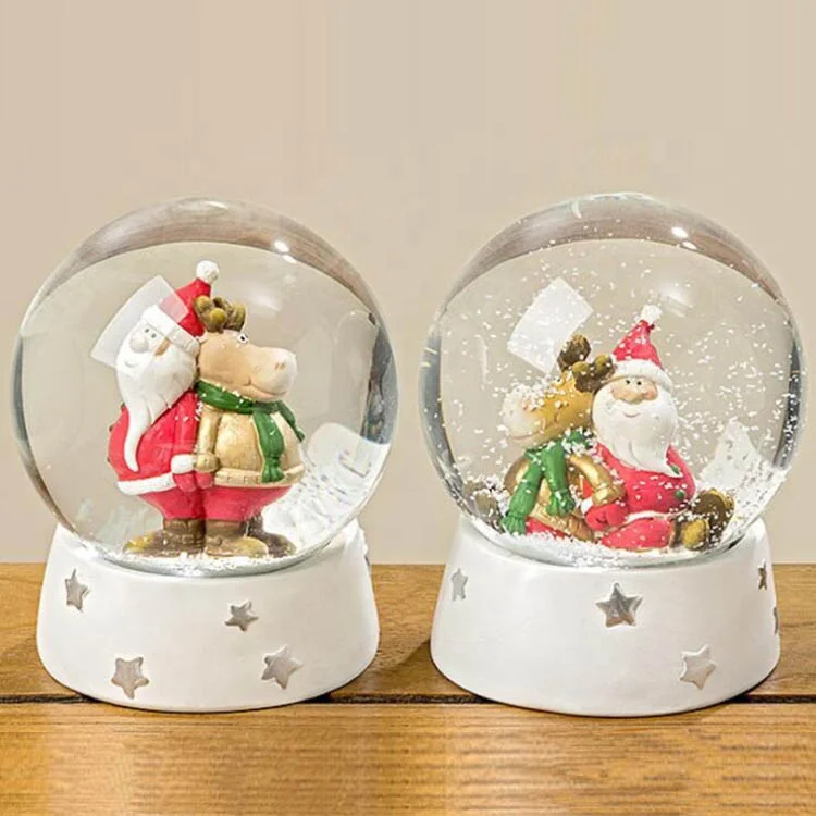 Wholesale mini Christmas resin elk snowman water snow globe with blowing snow