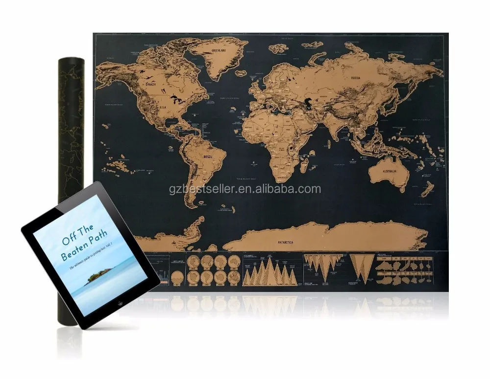 OEM Custom Design Map Gold Scratch Off Map Of the World Factory In Stock Fast Delivery