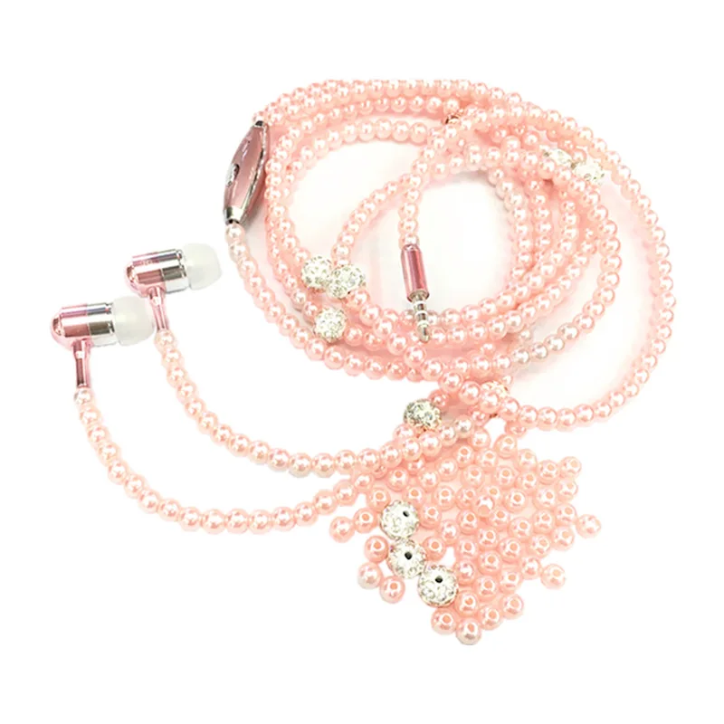 Hot Fashion  Jewelry Pearl Necklace Earphone Heavy Bass HIFI Earbuds Stereo Music headphones