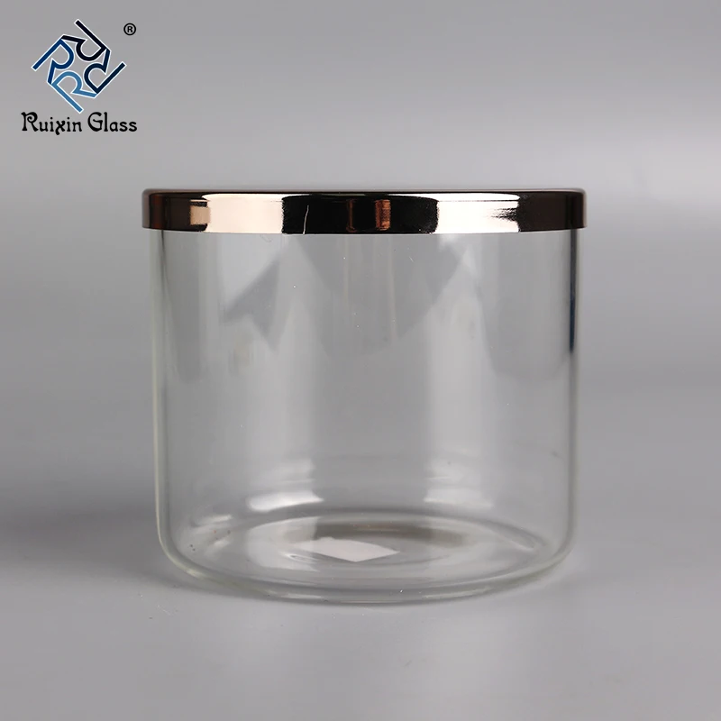 Hand Made Large Clear Glass Jars For Candles Holder With Rose Gold Silver Metal Lid