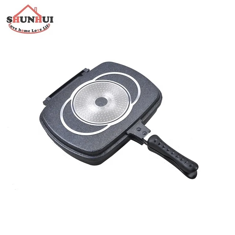 12Inch Marble Coat Fry Pan Double Side With Low Pressure Lid 32cm Round Shape Double Grill Pan Non-stick