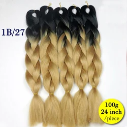 Двухцветные Омбре Джамбо синтетические плетеные волосы для вязания крючком косички удлинители волос 24 дюйма 100 г онлайн покупка