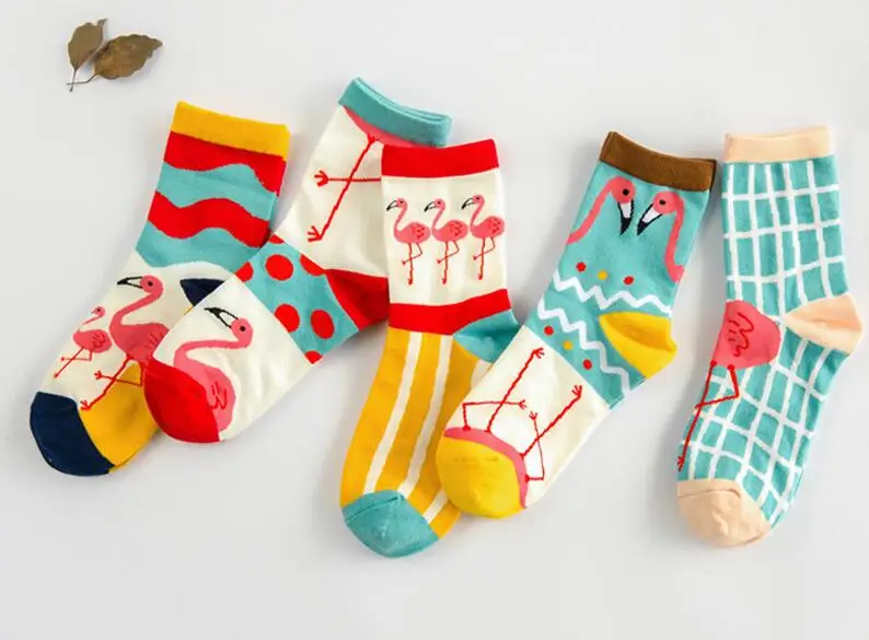Womens Girls Cute Funny Socks Casual Crew Animal Flamingo Knitted Cotton sock