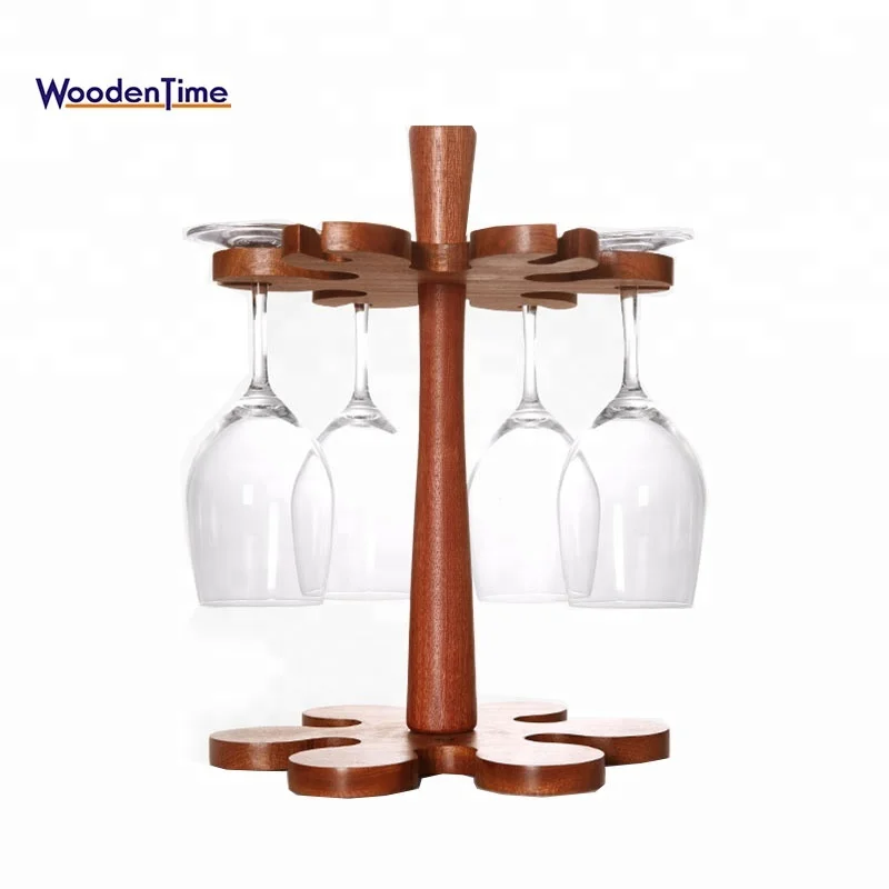 Elm creative household upside down wine shelf solid wood European rack hanging goblet rack bamboo wine bottle glass holder