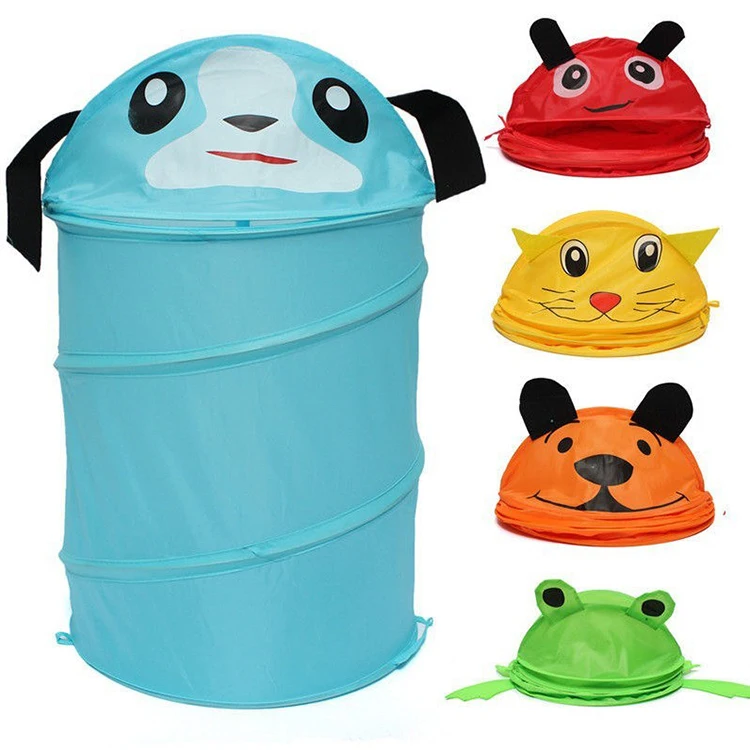 Милая Детская мультяшная круглая спиральная складная сумка для хранения белья, сетчатая корзина из полиэстера для игрушек, ведро-органайзер, шкатулка для грязной одежды