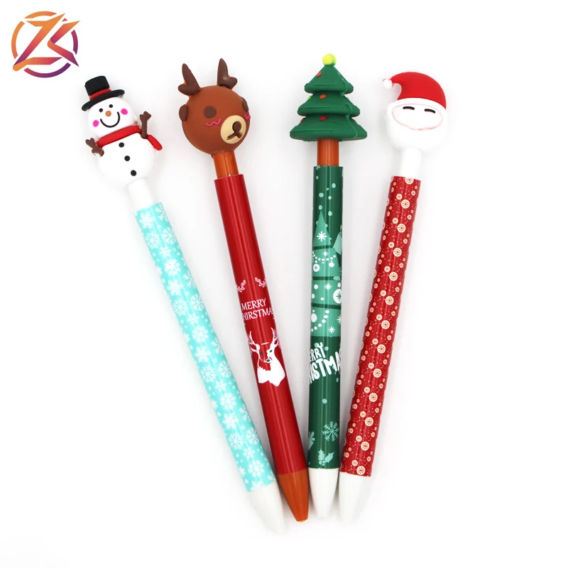 Cartoon head Christmas ballpoint click pen with heat transfer
