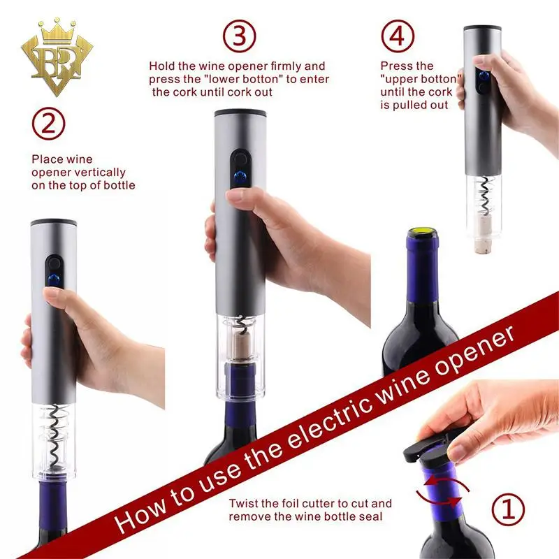 Electric Wine Corkscrew Opener with Foil Cutter and USB Charging Cable