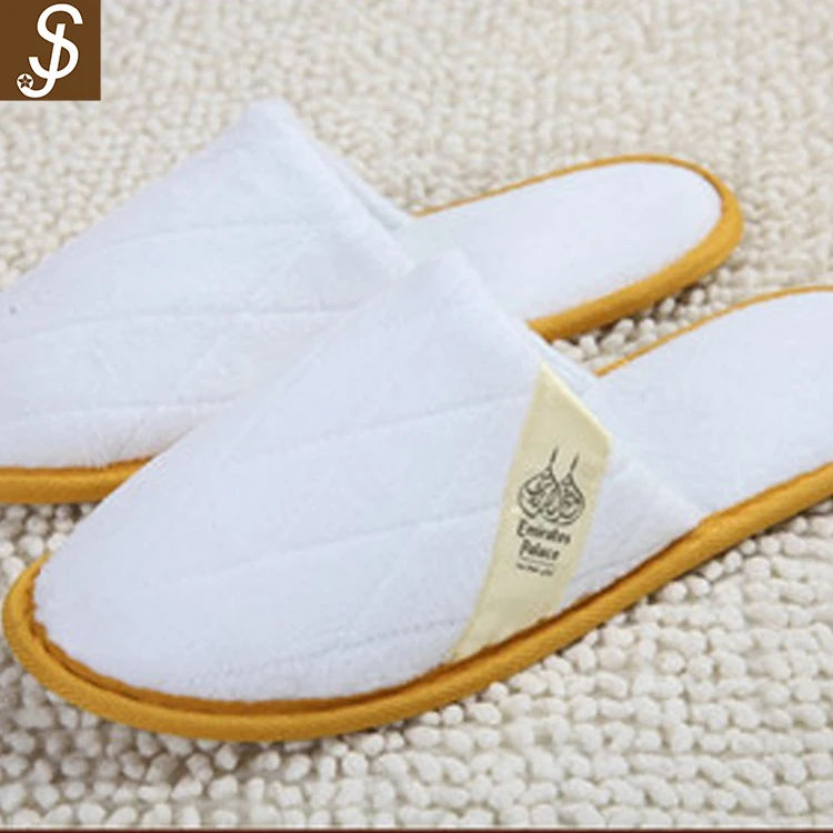 S&J High Quality White Plush Hotel Spa Indoor Disposable cheap hotel slippers