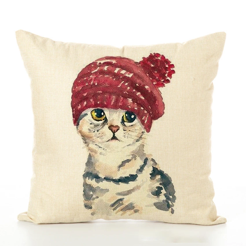 Lovely cat decorative throw cotton linen pillow case cushion cover for Sofa Bedroom Car
