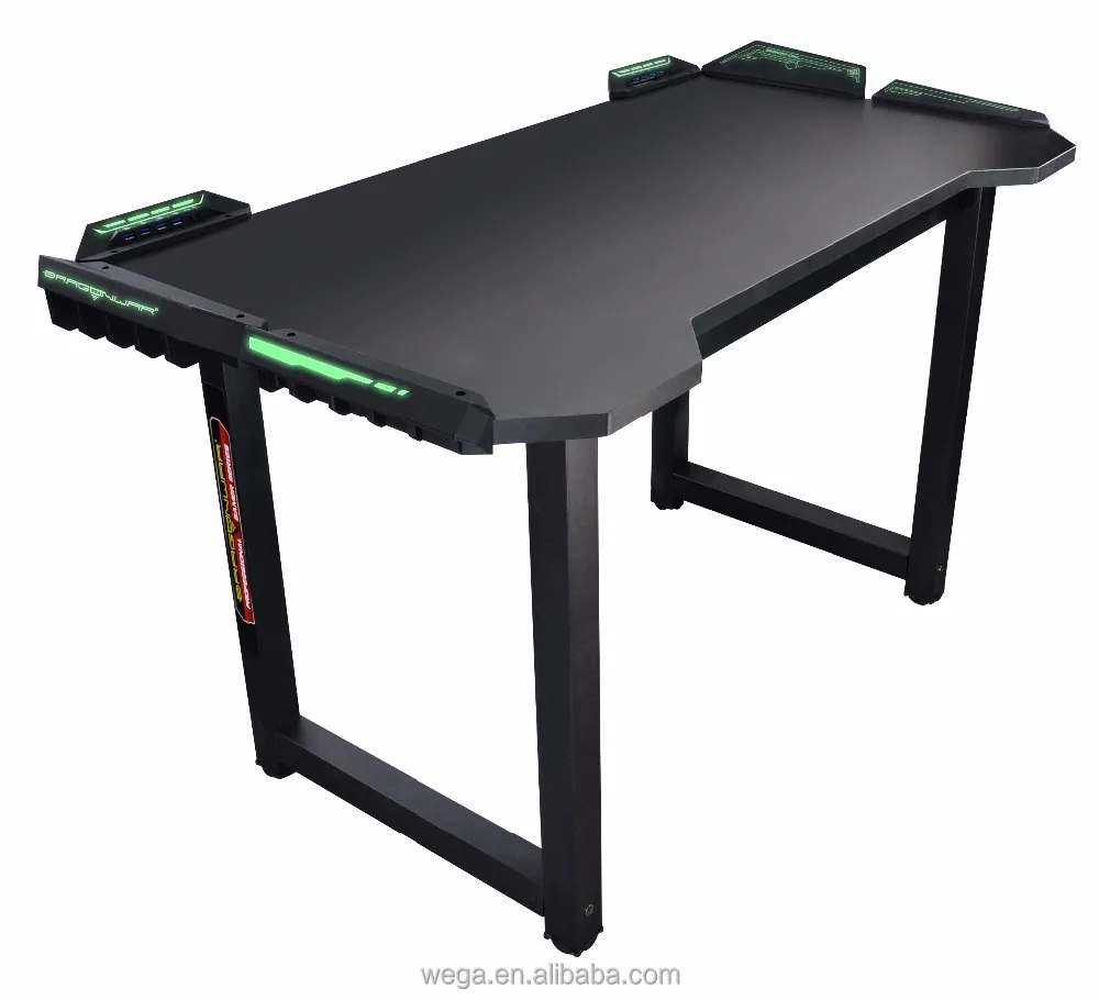 Custom logo promotion low MOQ LED RGB moving black color steel leg touch desk USB gamer gaming table with USB 3.0 hub