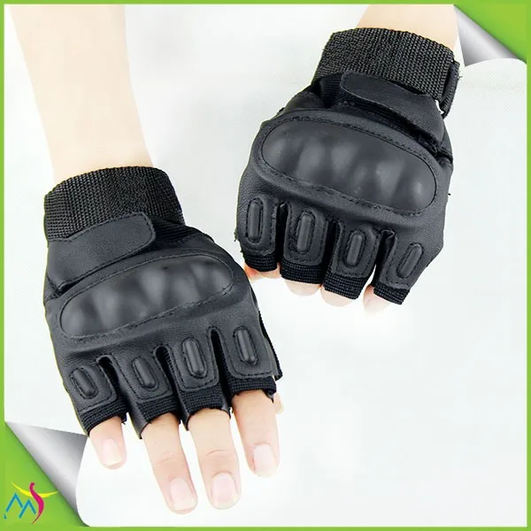 Черный вырезать пальцев тактические кожи военные перчатки