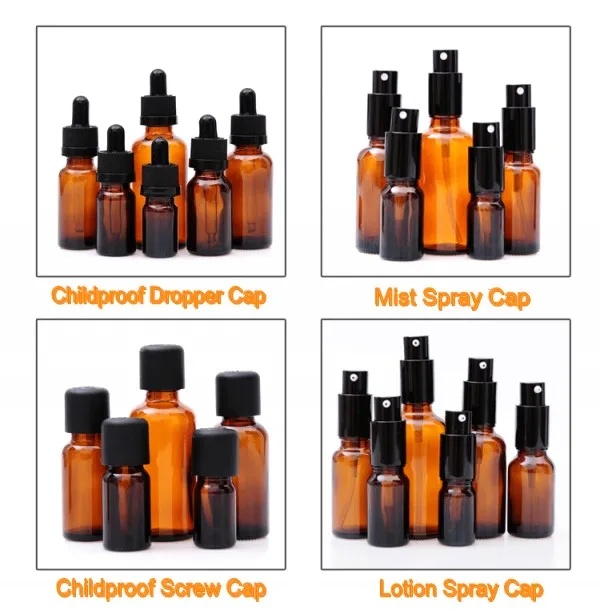 5ml 10ml 15ml 20ml 30ml 50ml 100ml Amber Pump Spray Glass Bottles with Black serum toner dispenser