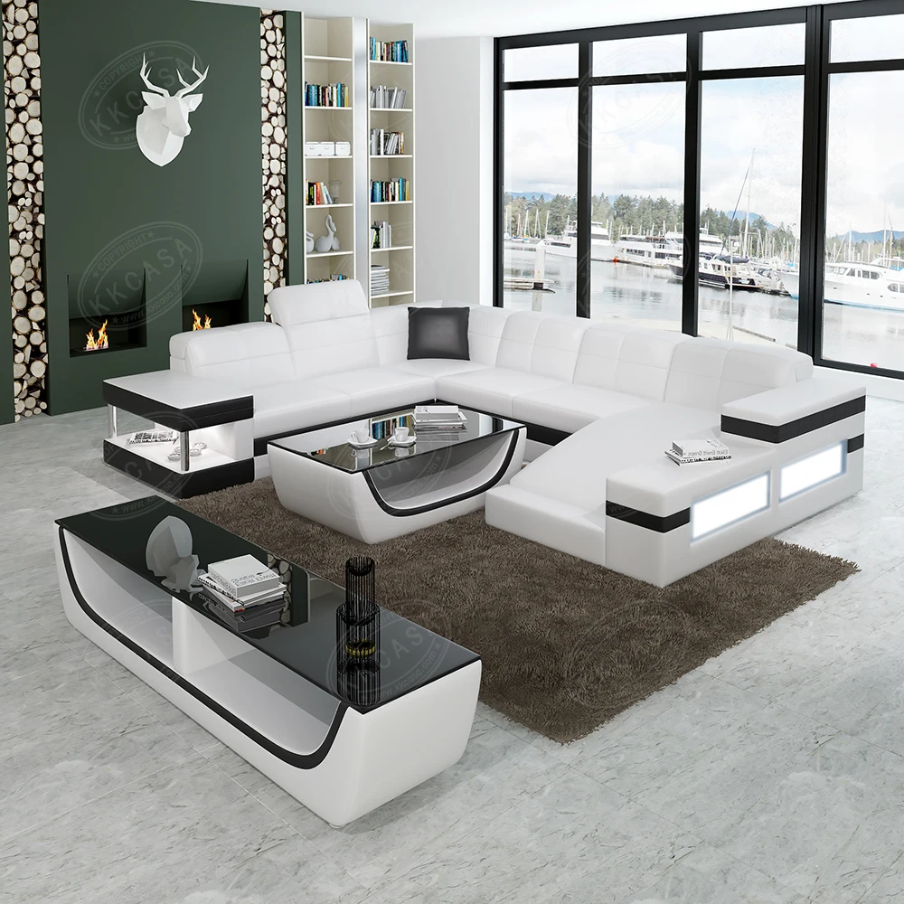 Modern Italian Living Room High Quality Color Sectional U Shaped Genuine Leather Sofa Made In China
