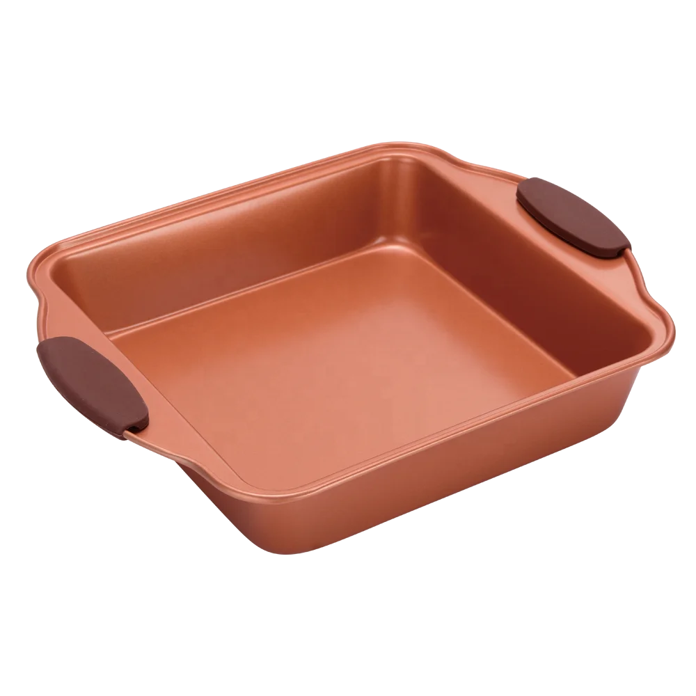 Baking dish bakeware sets with silicone handles and copper