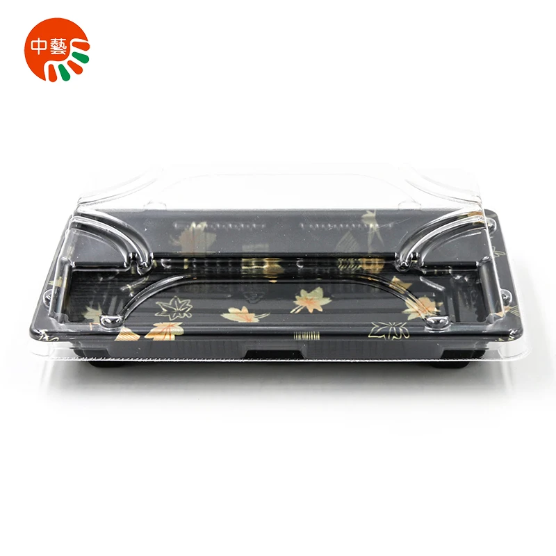 Sushi Box Rectangular Clear Plastic ZY01 Wholesale Disposable Food PS Rectangle Black Base with Clear Lid Sushi or Salad