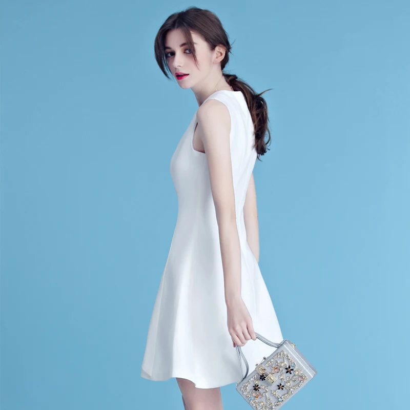women white simple party sleeveless dress
