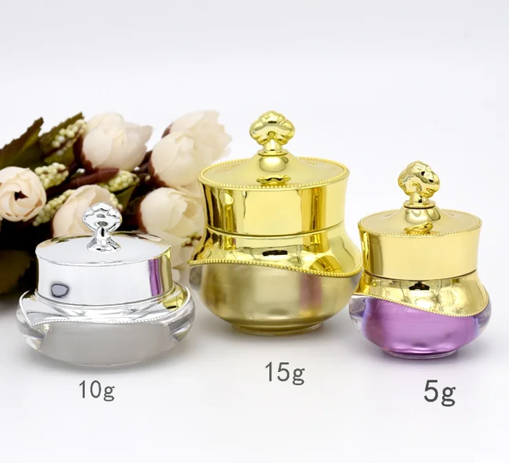 5g 10g 15g acrylic plastic crown shape cosmetic eye cream jar with gold crown lid inner seal