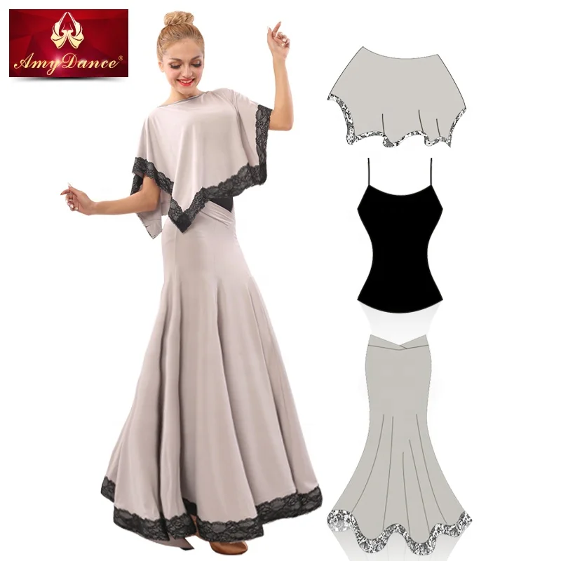 
Summer three suits asymmetrical draping design ballroom waltz dance costumes 