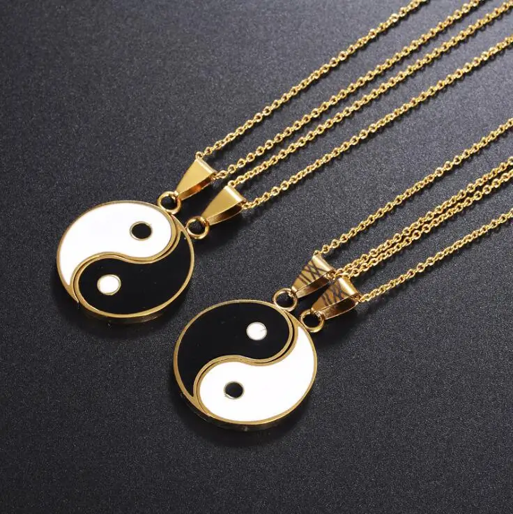 
Couple Gossip Pendant Stainless Steel Couple Necklace Ethnic Style Jewelry Tai Chi Gossip Necklace Stainless steel necklace set 