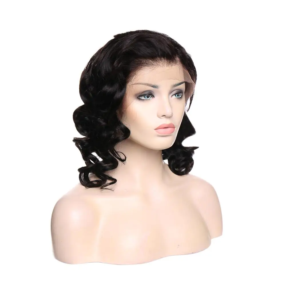 
No glue no tape 14inch 100% brazilian full lace human hair wig wholesale 