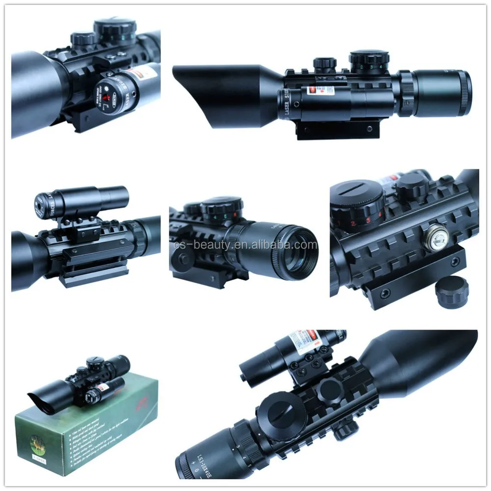 3-10x40 Tactical Rifle Scope Red Laser Dual illuminated Mil-dot w/ Rail Mounts Combo Airsoft Weapon Sight Hunting