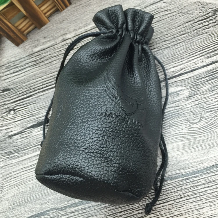 Black Round Botton Faux Leather Watch Pouch Bags with Emboss