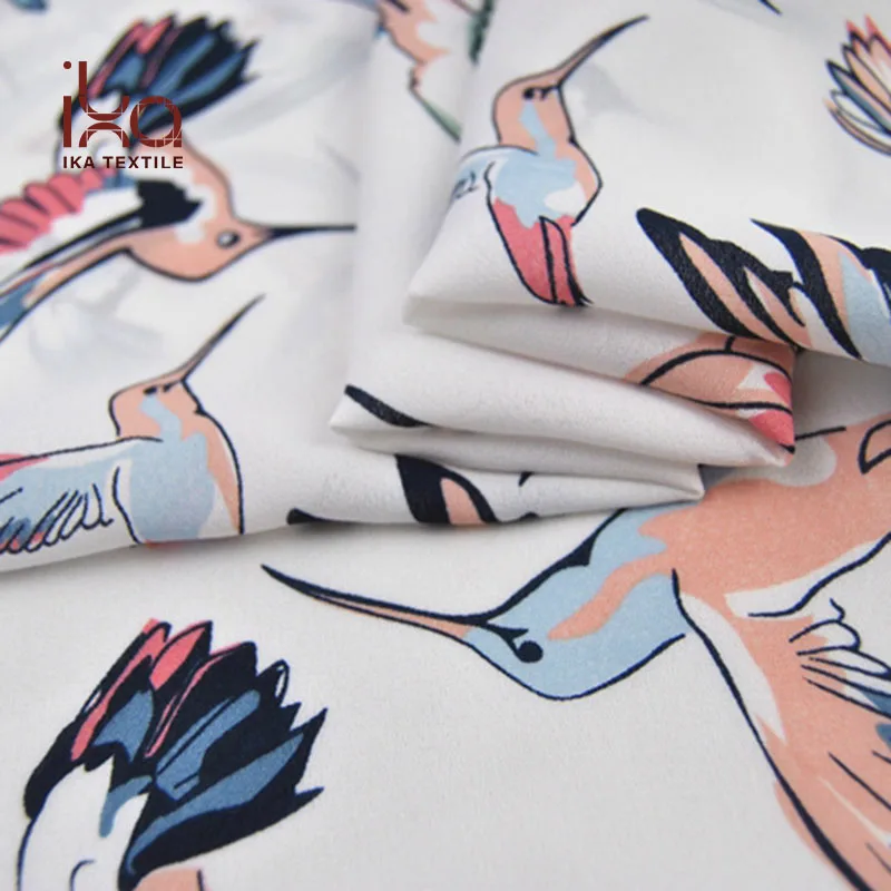 Bird Pattern Crepe Polyester Fabric Texture for Sublimation Printing