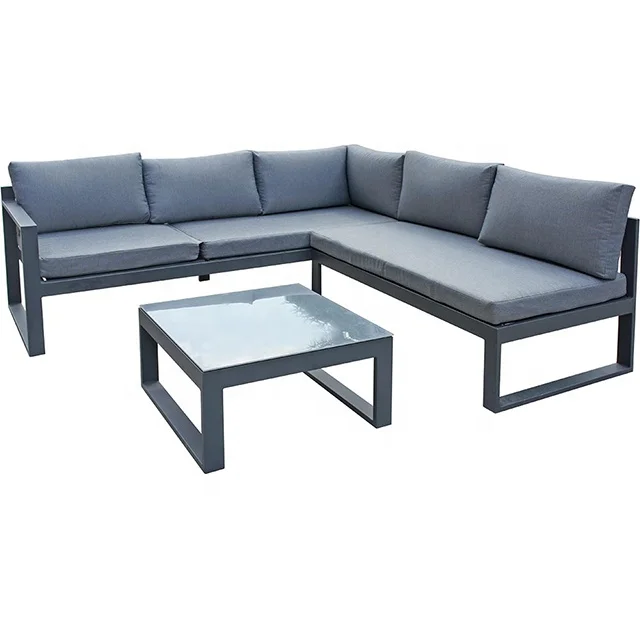 Outdoor Thick Cushioned Aluminum Couch Sectional Lounge Sofa Sets with Side Table Weather Resistant L-Shaped Seating Group