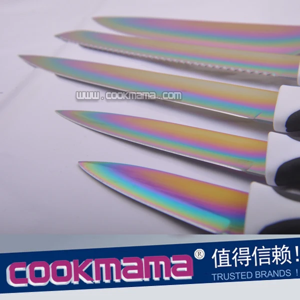 5pcs kitchen knife block set with non-stick coating blade