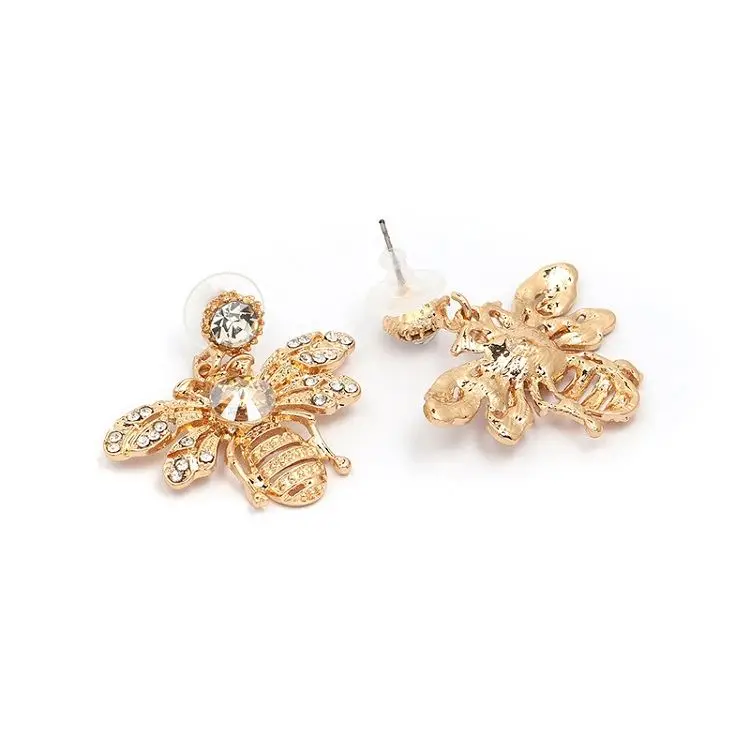 Wholesale New design Women Fashion Earrings Jewelry Accessories DelicateCute Bee Shape Colorful Multi Crystal Stud Earring