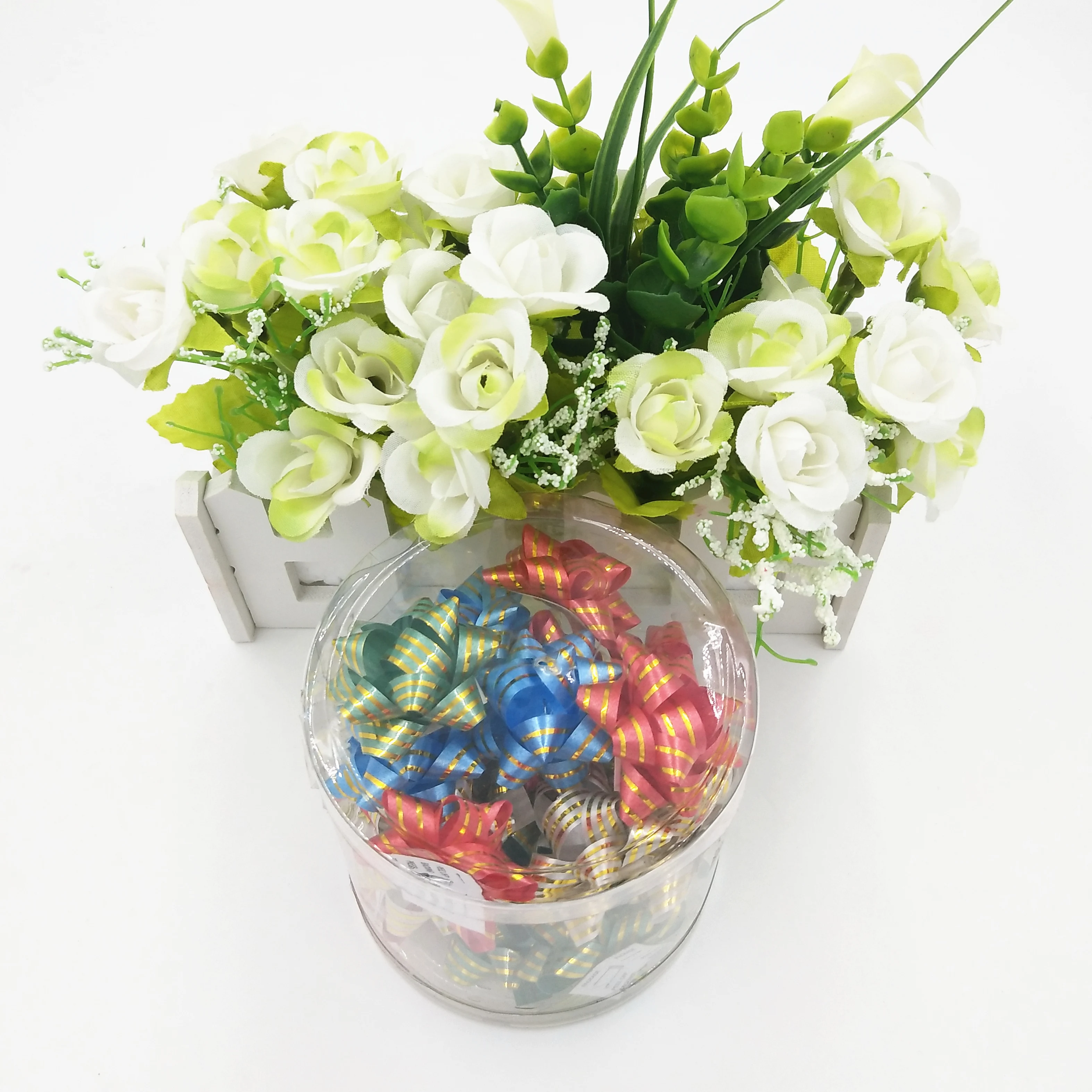 50 PCS In PVC Box Colorful PP Ribbon With Gold Line Star Bow