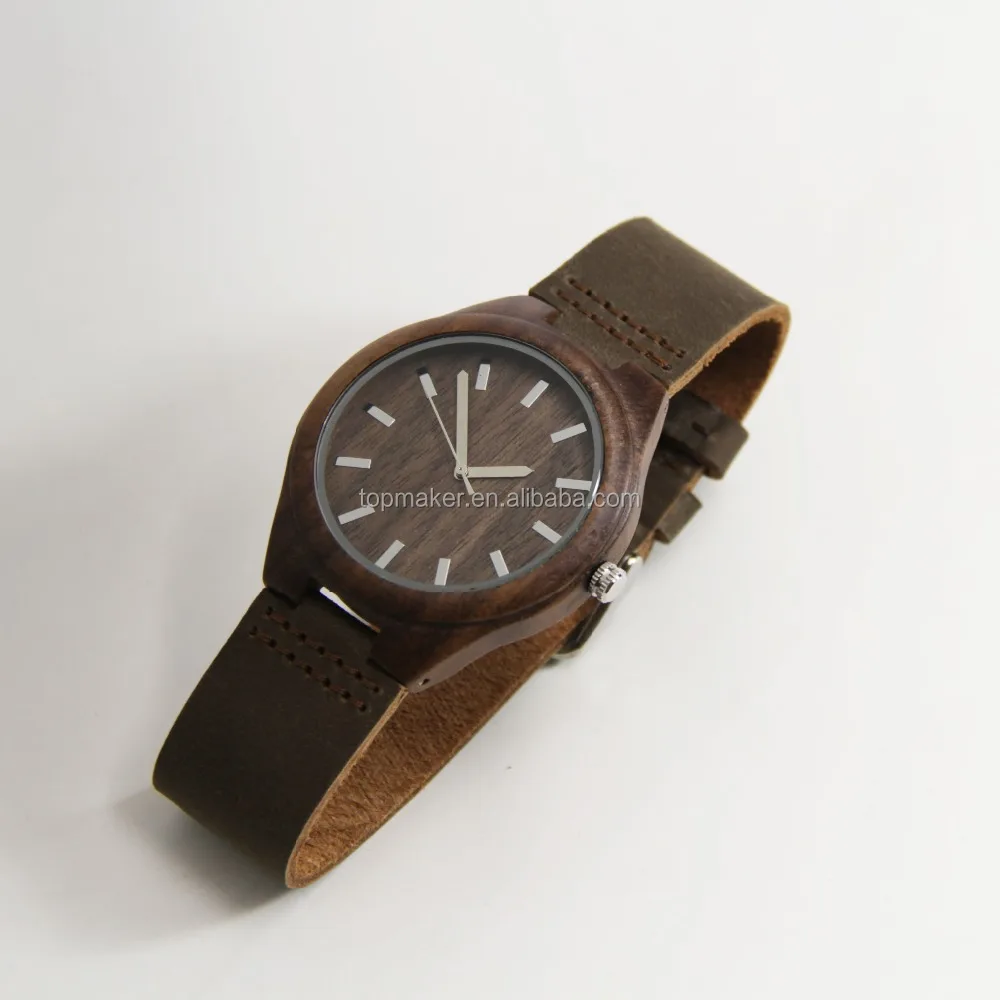 mens causal wooden watches hand made japan movt quartz walnut wood watch