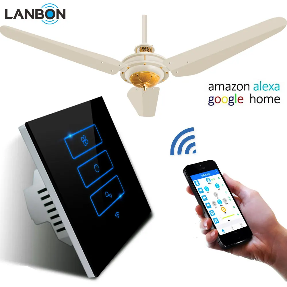 NEW Smart home Lanbon Zigbee Wifi dimmer fan 3 speed touch remote control wall switch work with Google home and Alexa