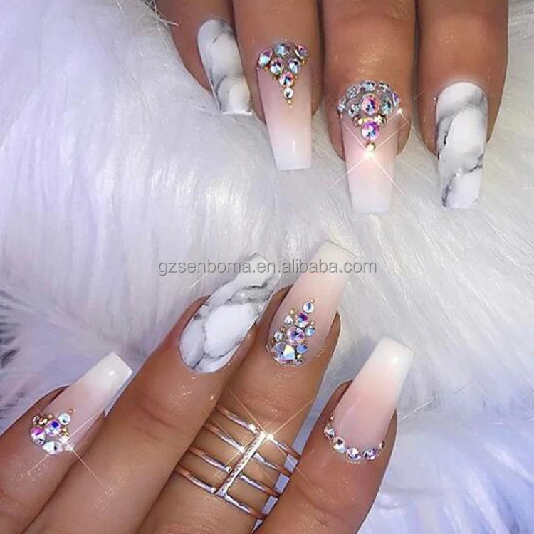 Senboma new trendy fake nails marble salon nail designs Artificial Nails