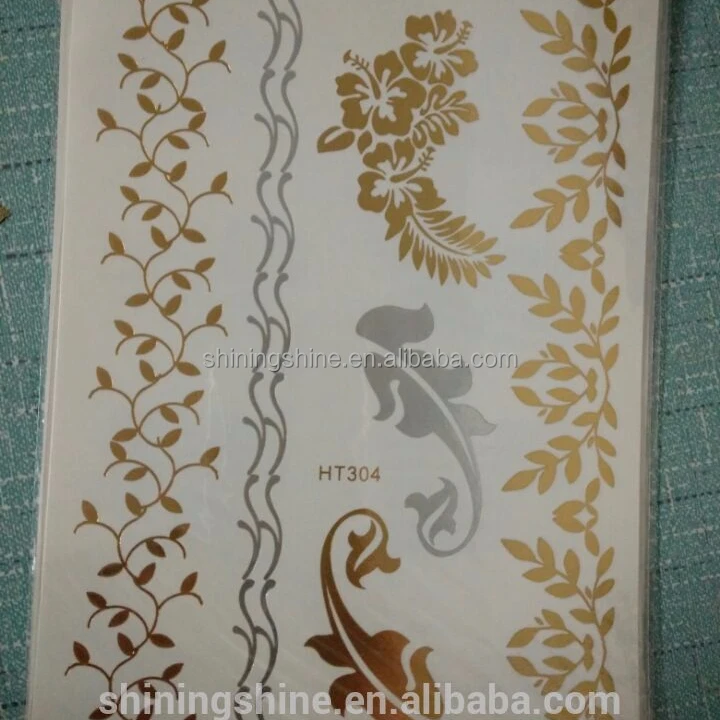 Черно-белые модные временные Золотые листья для тела с водной печатью Сияющие металлические тату-наклейки волос