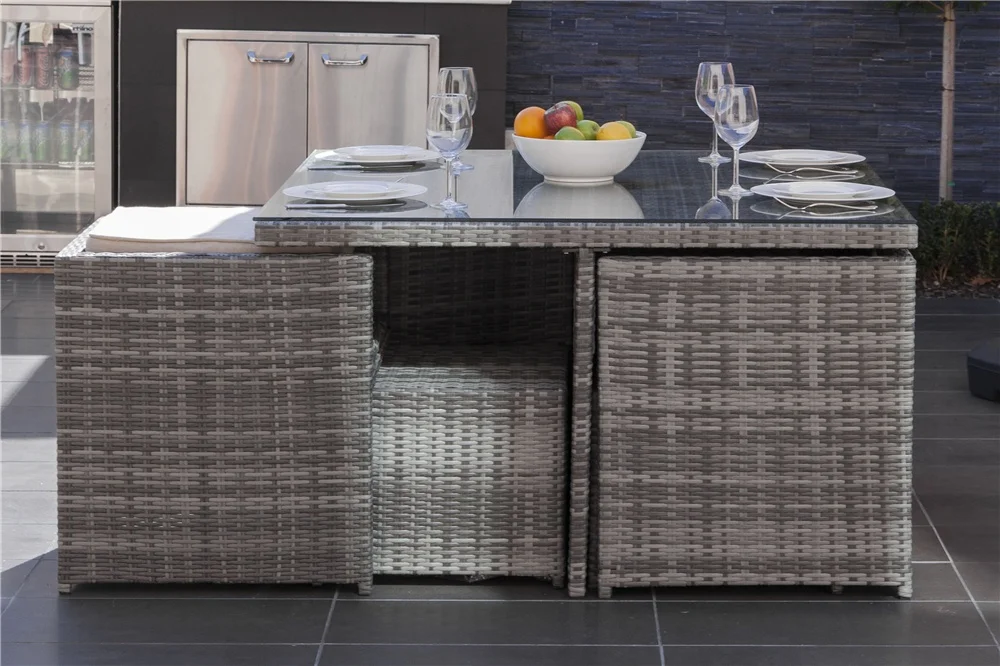 9 шт., набор плетеных кубических обеденных столов для сада