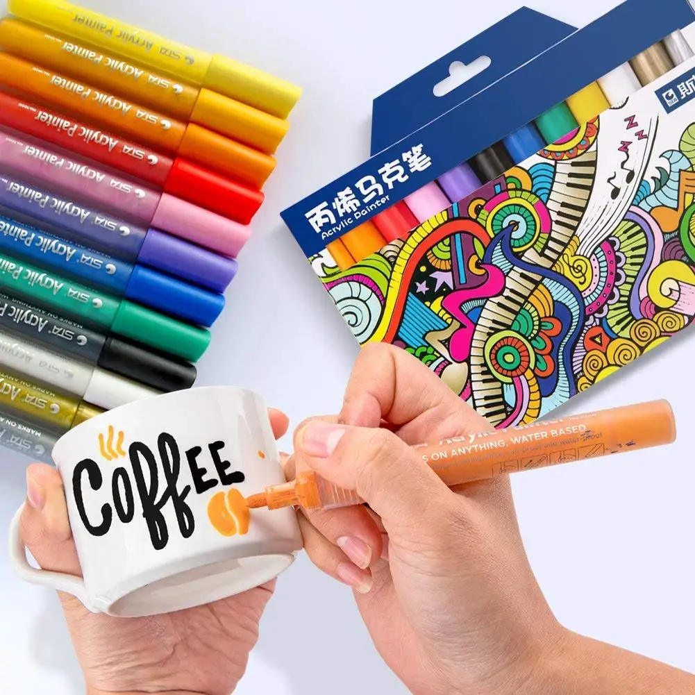 amazon hot selling permanent paint pens for plastic glass rock and any surface sta 12 colors water based acrylic marker pen