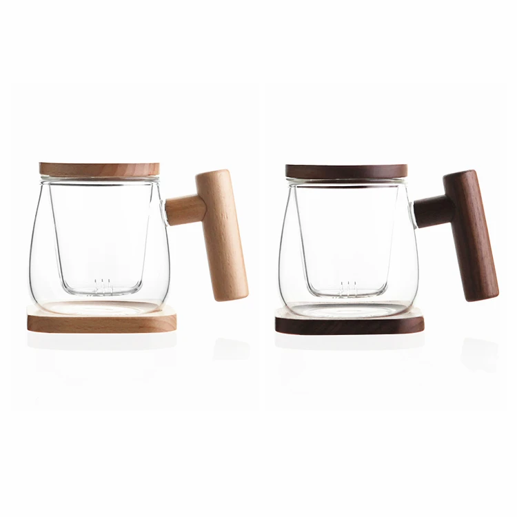 Оптовая продажа, креативная термостойкая чайная стеклянная чашка 300 мл с подставкой и ручкой