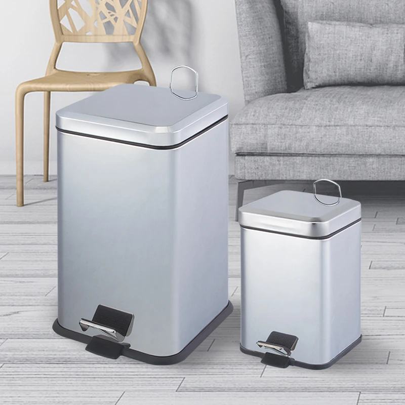 Stainless steel S/S Square Shape indoor metal Dustbin garbage bin waste can with food pedal and lid