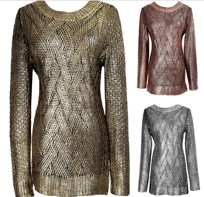 custom heavy cable silver gold foil  sweater