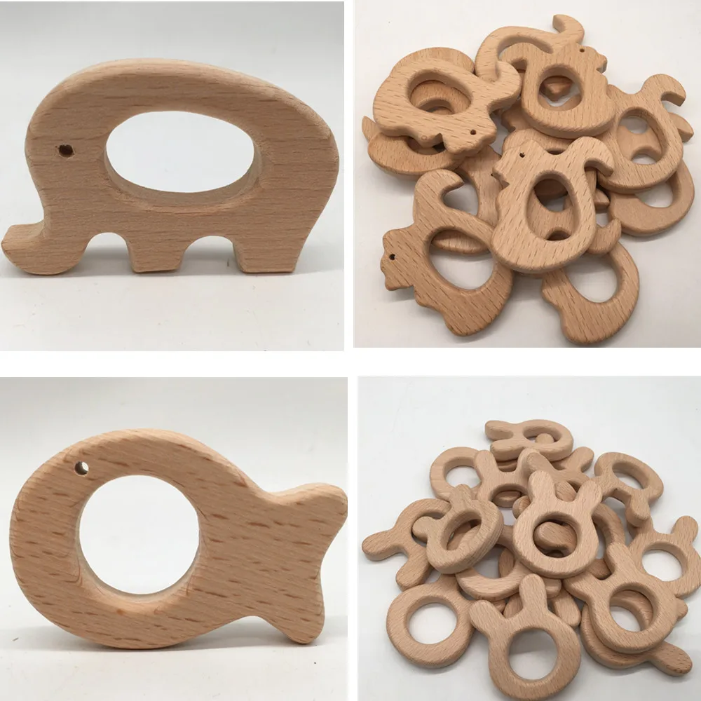 
New Safety Multi Shapes Natural Beech Wooden Baby Teether 