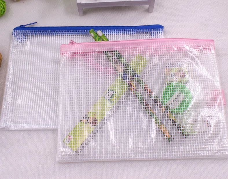Clear PVC Mesh Pencil Bag  Portable Waterproof Plastic Document Storage Bag File Folder