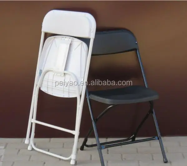 Plastic folding chair with reinforced metal frame