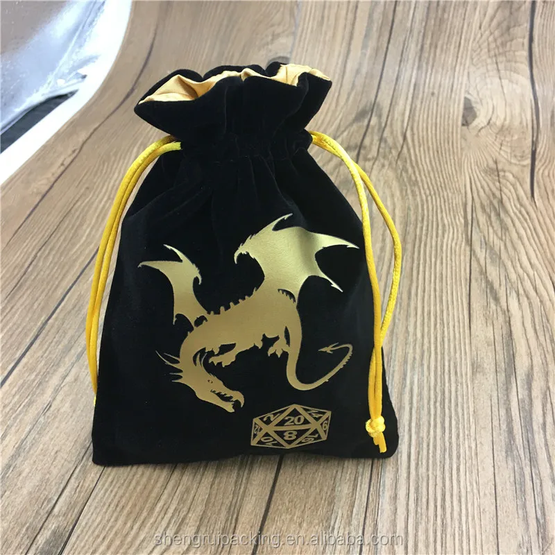 Premium Black Velvet Dice Bag with Satin Lining for Dungeons & Dragons