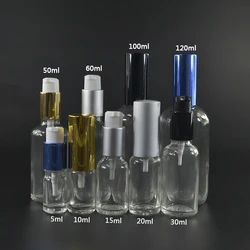 5ml 10ml 15ml 20ml 30ml 50ml 60ml 100ml 120ml clear amber green blue glass cosmetic bottle with lotion pump cap wholesales