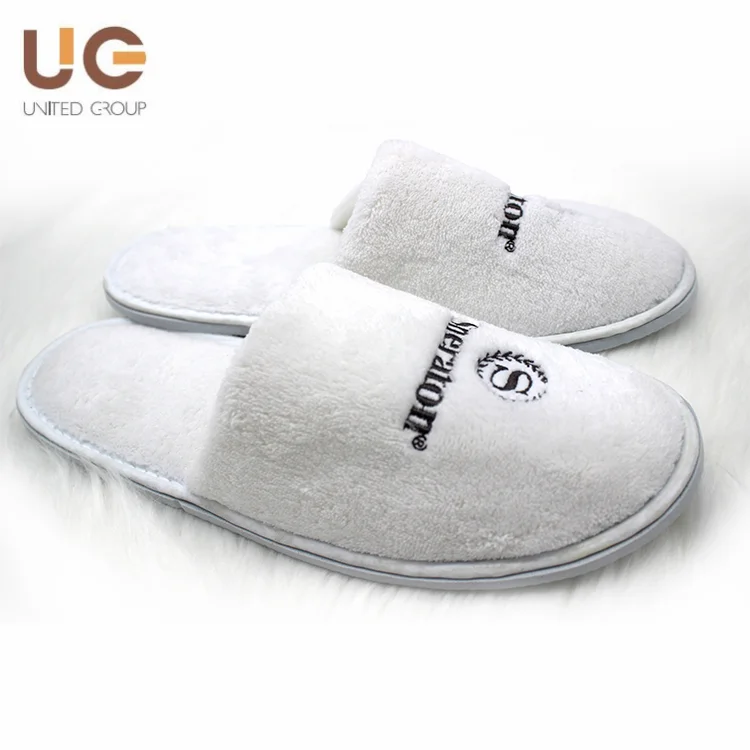 Yangzhou United Factory Latest Design Brand Hotel Use White Cotton Coral Velvet Fabric Custom Logo Cheap Wholesale Slippers