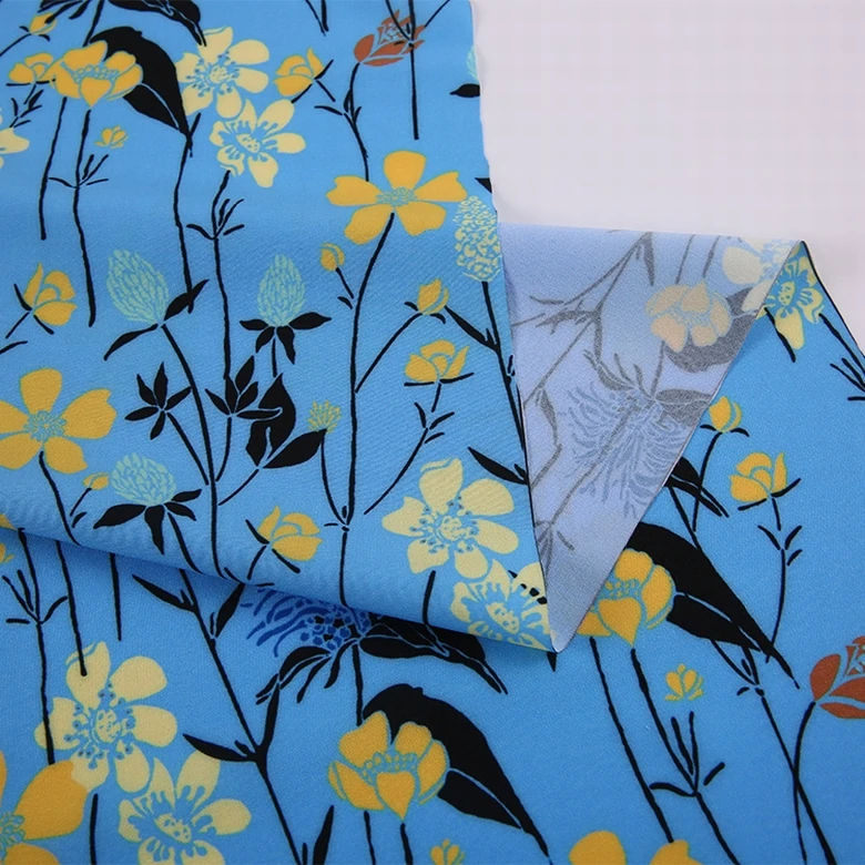 Digital print woven 50D polyester spandex floral 4 way stretch fabric for party dress