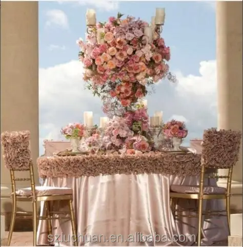 Beautiful Organza Rose Gold Luxury Table Cloths Ruffled Table Skirt Table Cloth for Wedding