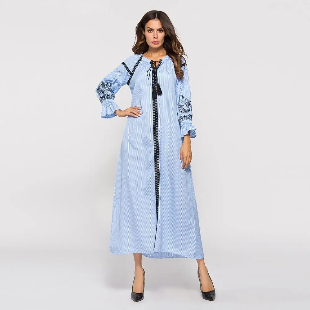 Beauty Embroidery Muslim Long Sleeve Abaya Muslim Dress For Women