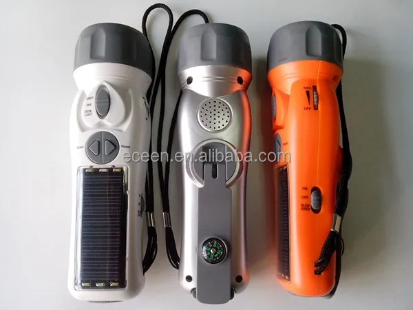 2018 Newest Design LED Solar Hand Crank Generator Flashlight With Radio